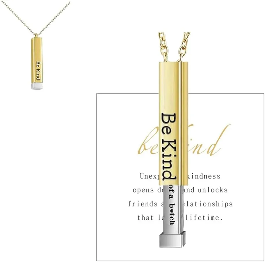 Be Kind of A B Necklace-Hidden Message Necklaces for Women 3D Engraving Vertical Bar Necklace Stainless Steel Encouragement Mantra Pendant Necklace Funny Inspirational Friendship Jewelry