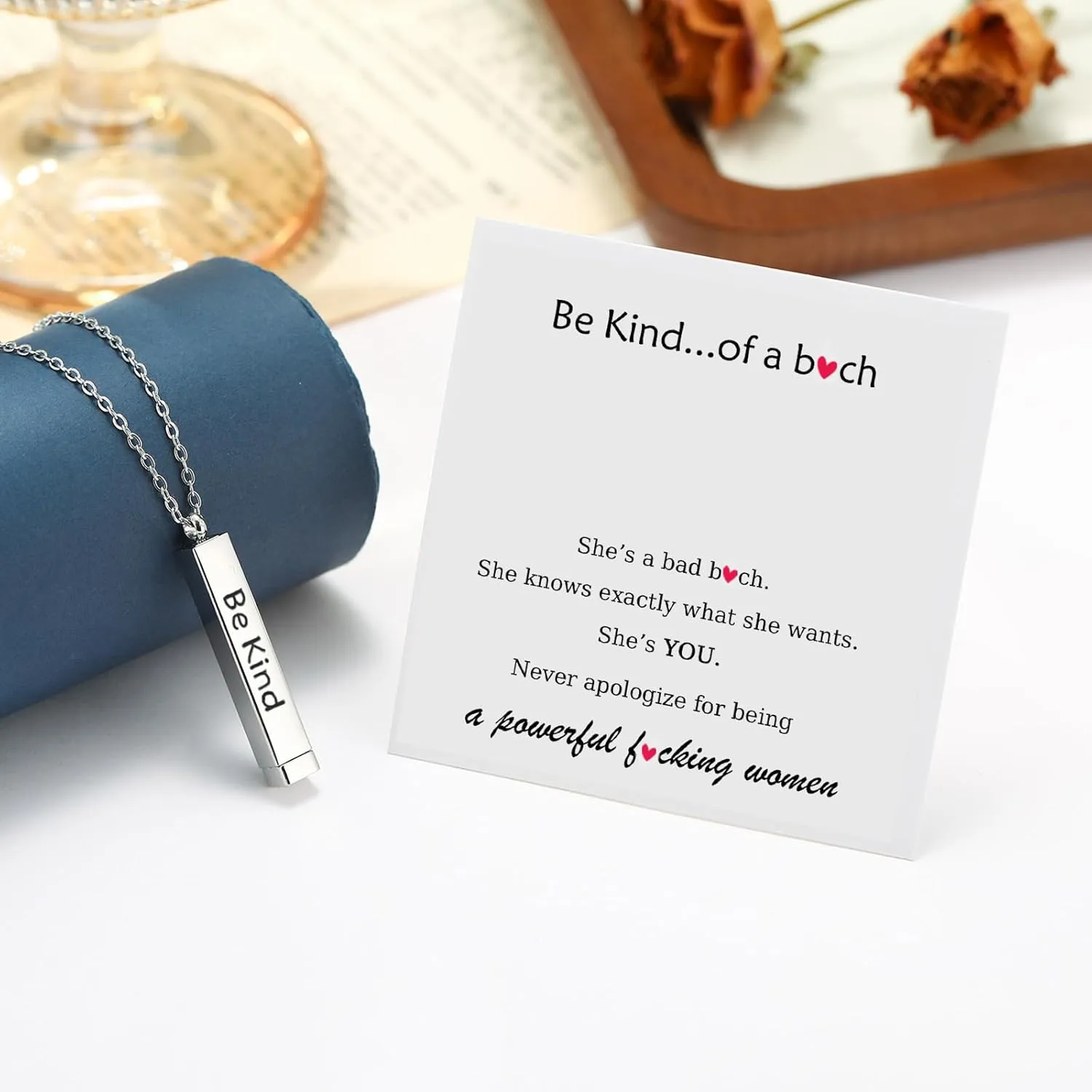 Be Kind Of A B Necklaces For Women Hidden Message Necklace Best Friends Sorority Sisters Inspirational Bar Necklace Stainless Steel Friendship Gift Jewelry