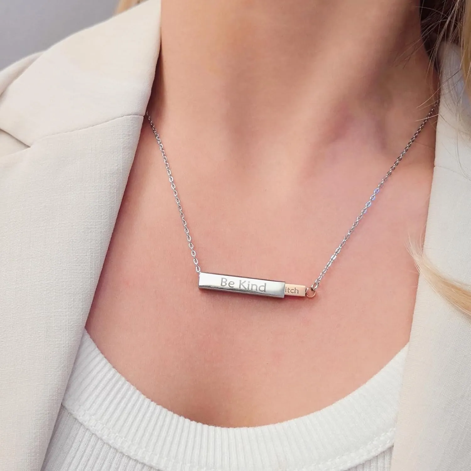 Be Kind Of A B Necklaces For Women Hidden Message Necklace Best Friends Sorority Sisters Inspirational Bar Necklace Stainless Steel Friendship Gift Jewelry