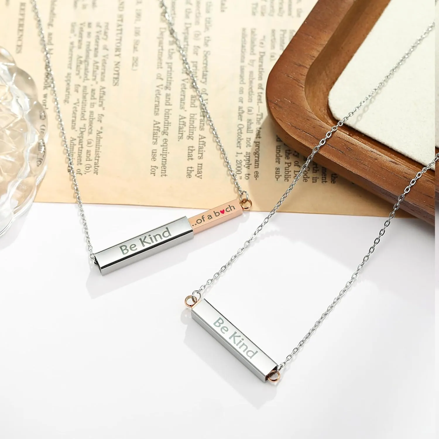 Be Kind Of A B Necklaces For Women Hidden Message Necklace Best Friends Sorority Sisters Inspirational Bar Necklace Stainless Steel Friendship Gift Jewelry