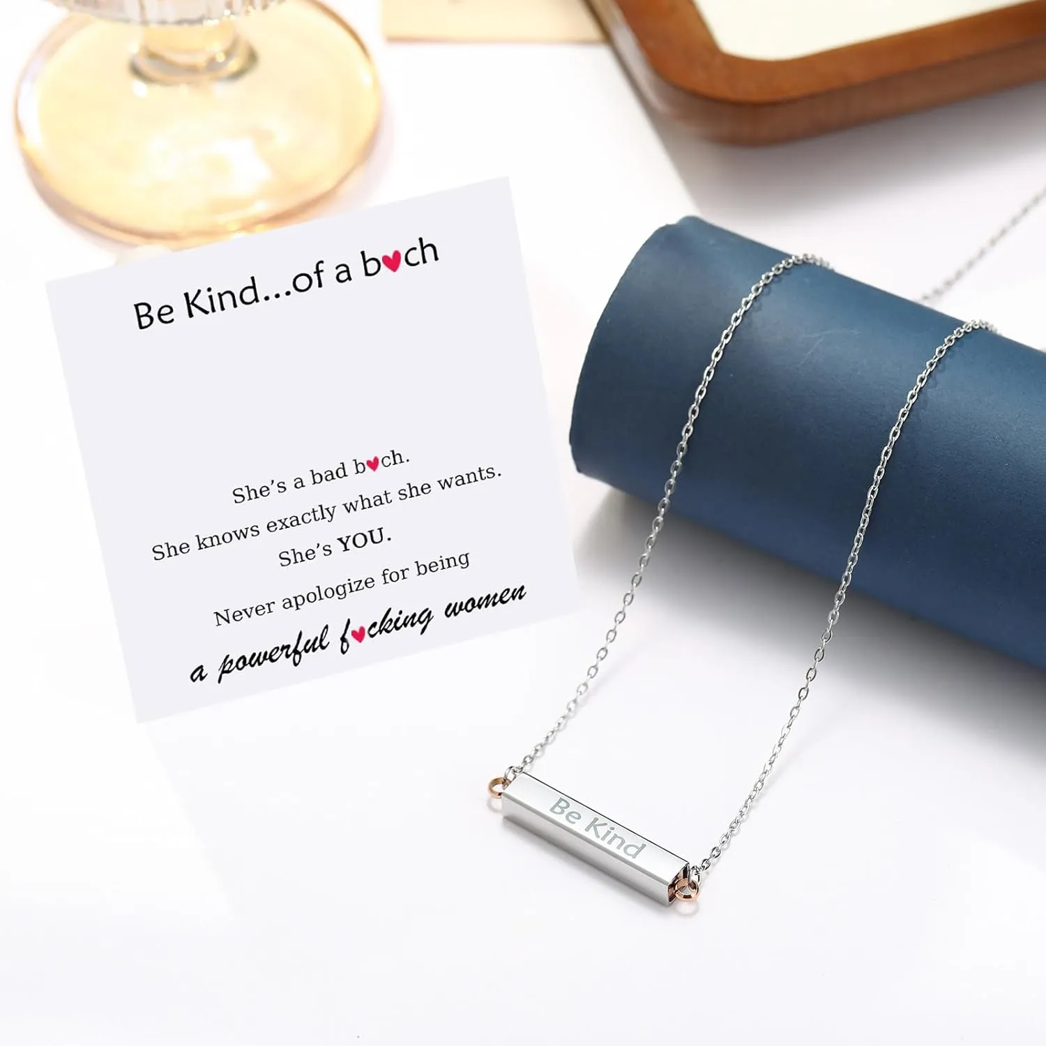 Be Kind Of A B Necklaces For Women Hidden Message Necklace Best Friends Sorority Sisters Inspirational Bar Necklace Stainless Steel Friendship Gift Jewelry