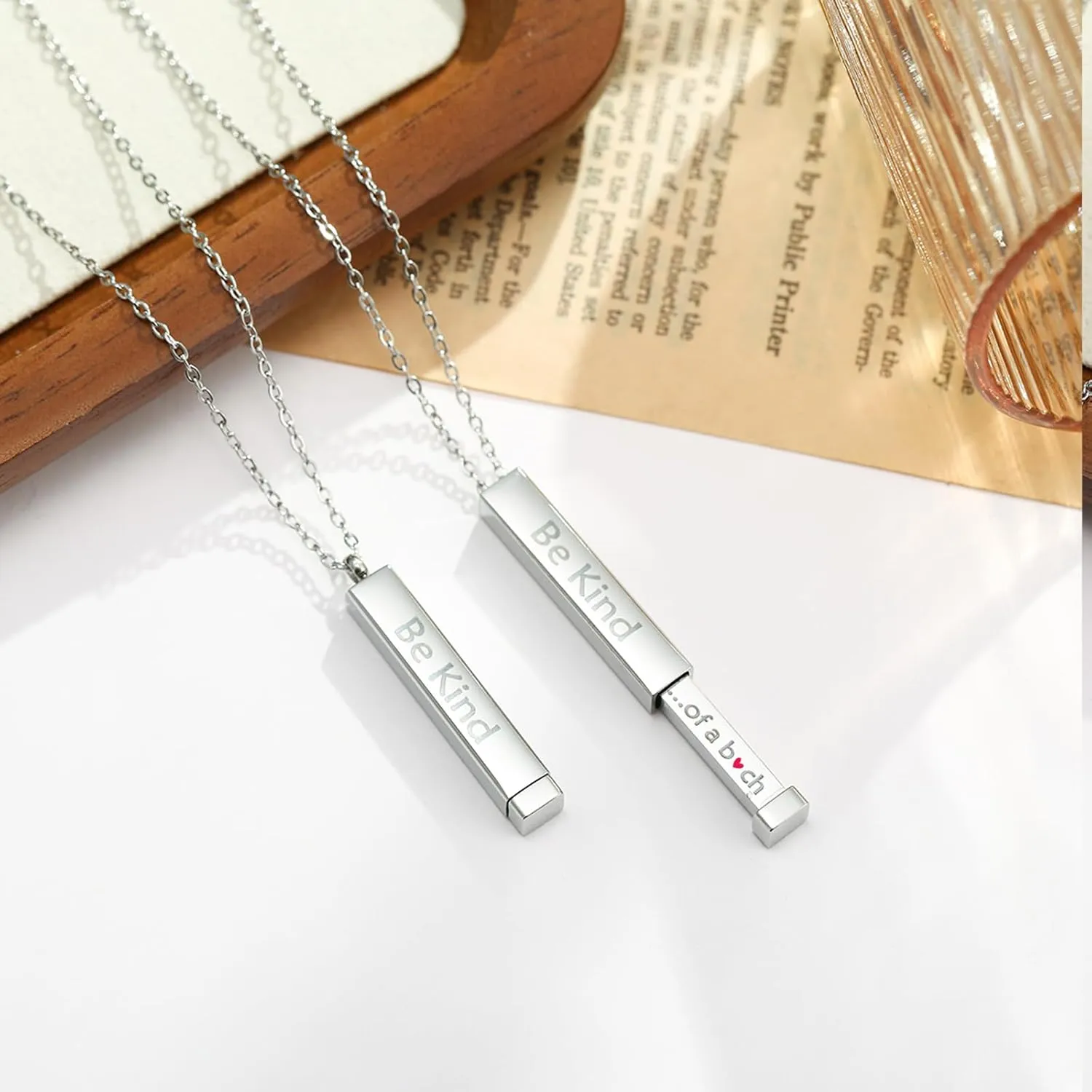 Be Kind Of A B Necklaces For Women Hidden Message Necklace Best Friends Sorority Sisters Inspirational Bar Necklace Stainless Steel Friendship Gift Jewelry