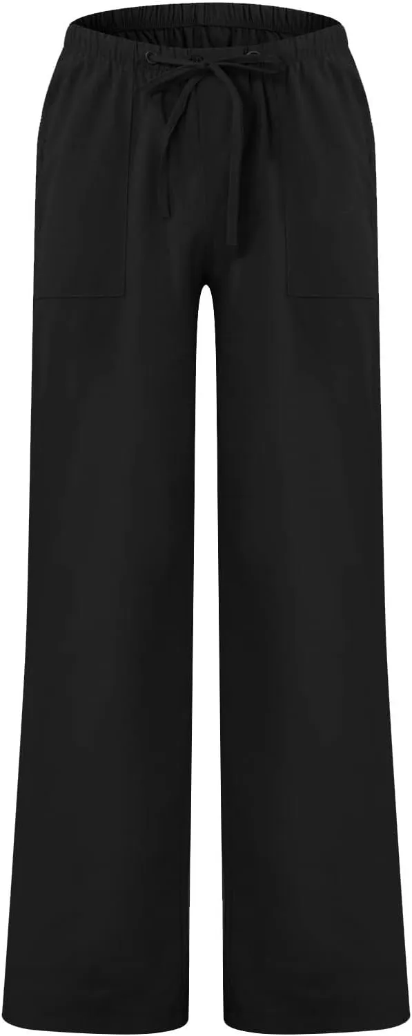 Beach Linen Pants for Men Drawstring Plus Size Linen Pants Lightweight Elastic WAIS Yoga Pants with Pockets Lounge Pants