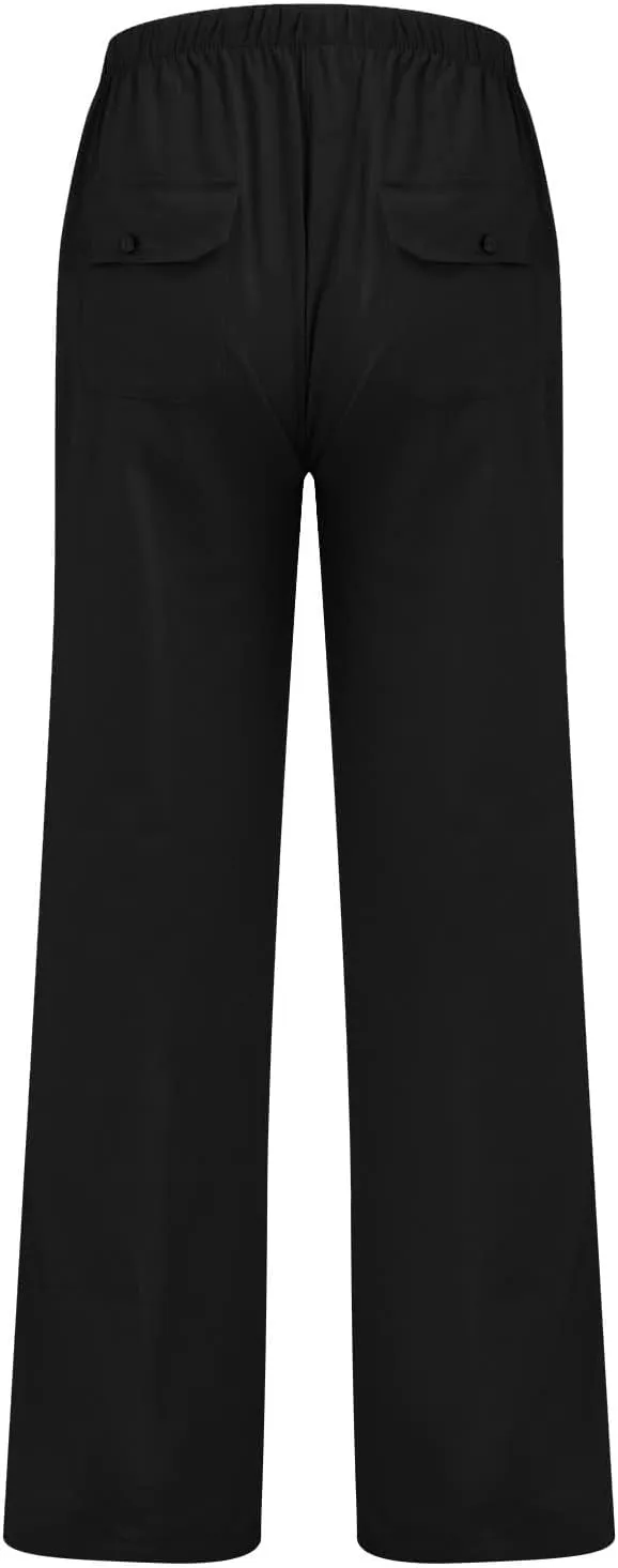 Beach Linen Pants for Men Drawstring Plus Size Linen Pants Lightweight Elastic WAIS Yoga Pants with Pockets Lounge Pants
