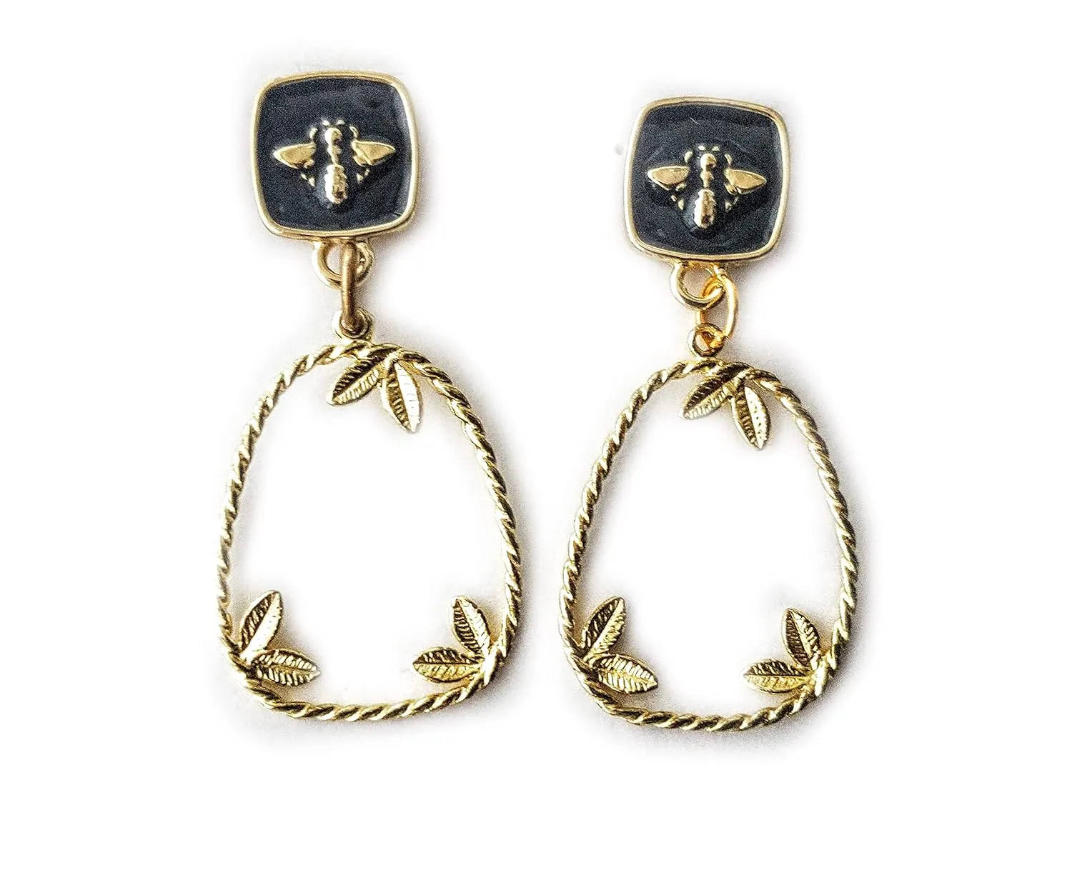 Bee Enamel Stud Dangle Earrings 14K Gold Plated Charms for Women
