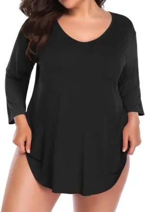 BELAROI Womens Plus Size Tunic Tops 3/4 Sleeve V Neck T Shirts Basic Tee Loose Blouses with Pocket