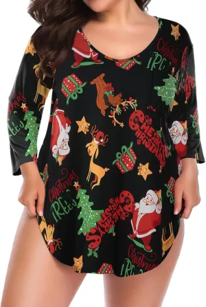 BELAROI Womens Plus Size Tunic Tops 3/4 Sleeve V Neck T Shirts Basic Tee Loose Blouses with Pocket