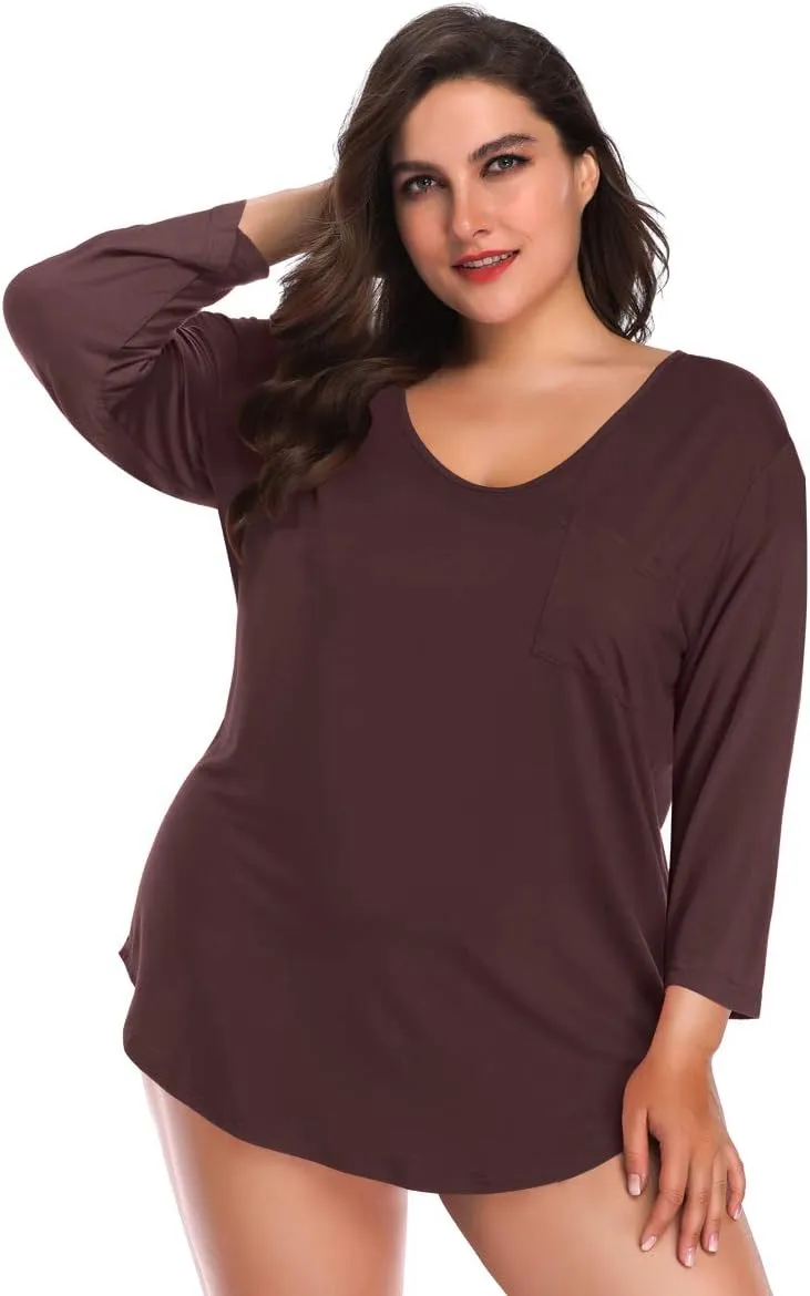 BELAROI Womens Plus Size Tunic Tops 3/4 Sleeve V Neck T Shirts Basic Tee Loose Blouses with Pocket