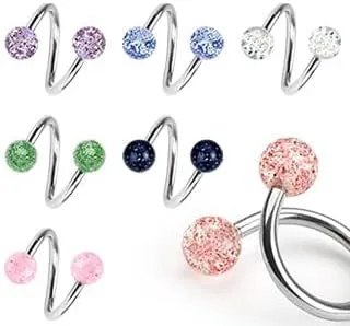 Belly Button Rings Lot of 7 Ultra Sparkle Spiral Twister Navel Body Jewelry Piercing Bar 14g