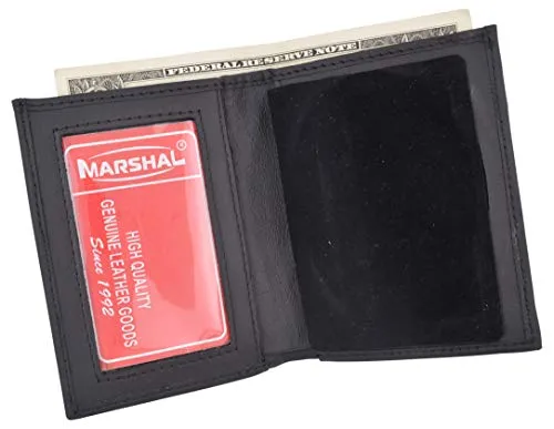 Bi-Fold Badge Holder Wallet, Shield Style with ID Window Leather, Black
