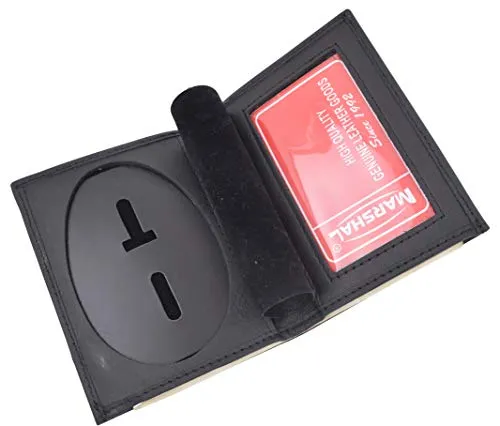 Bi-Fold Badge Holder Wallet, Shield Style with ID Window Leather, Black