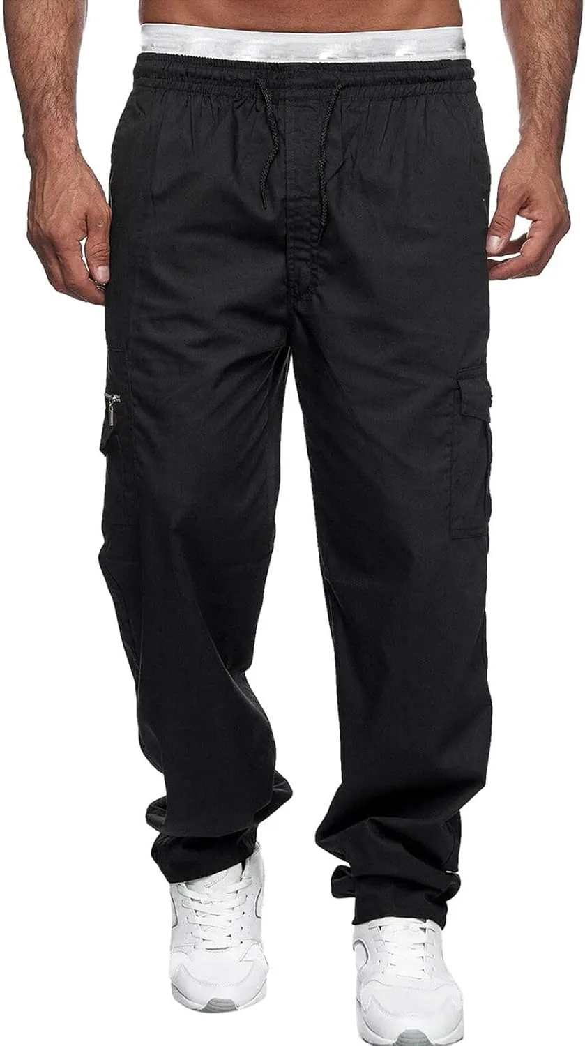 Big and Tall Cargo Pants for Men Sweatpants for Men Pant with Pockets Men's Heavyweight Fleece Cargo Sweatpants Men's