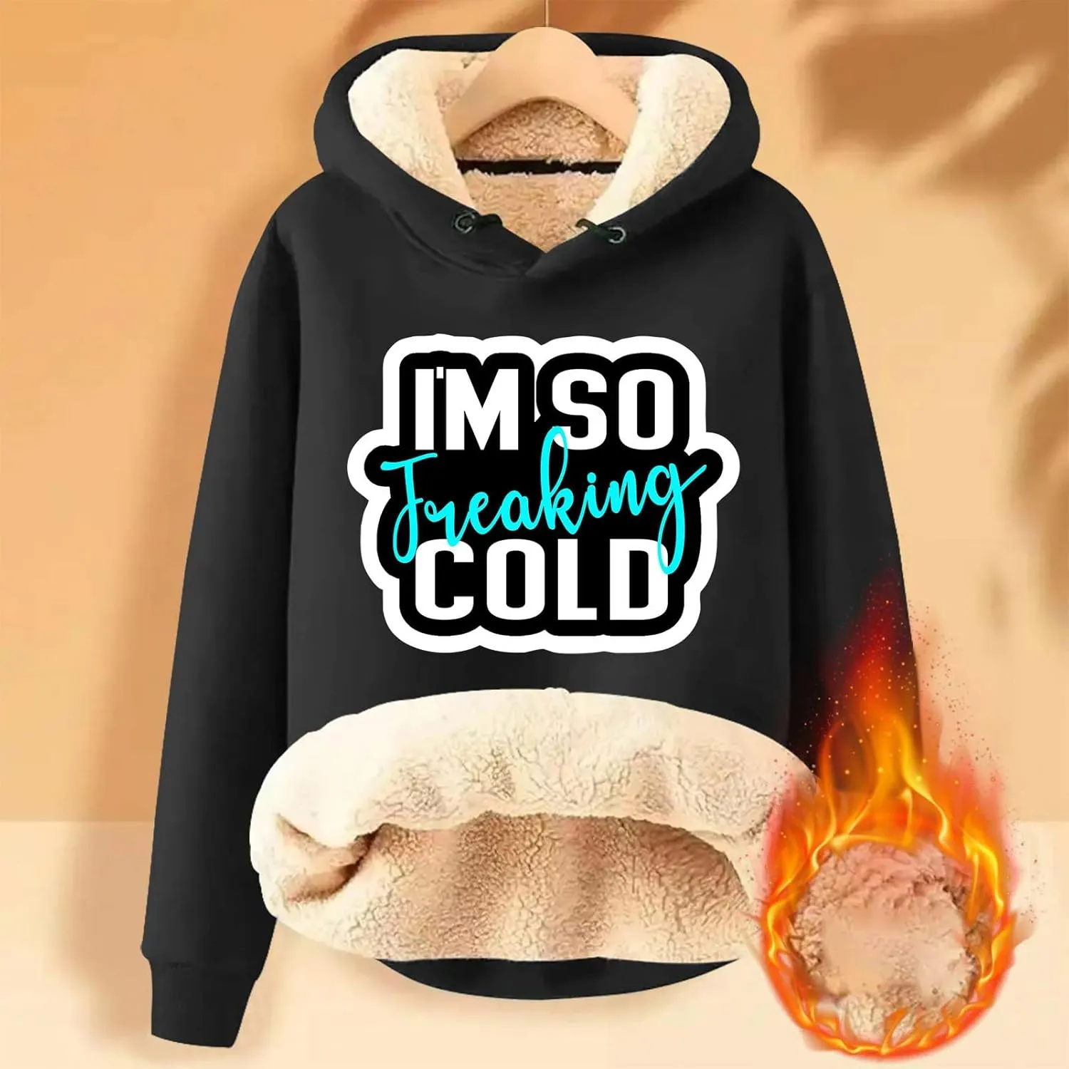 Binmer I'm So Freaking Cold Hoodies Women Letter Long Sleeve Funny Graphic Oversized Sweatshirts Casual Sherpa Pullover Tops