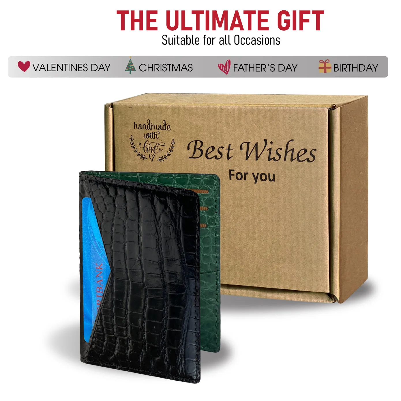 Black & Green Double Side Alligator Leather Credit Card Holder | RFID Blocking | CARD-11