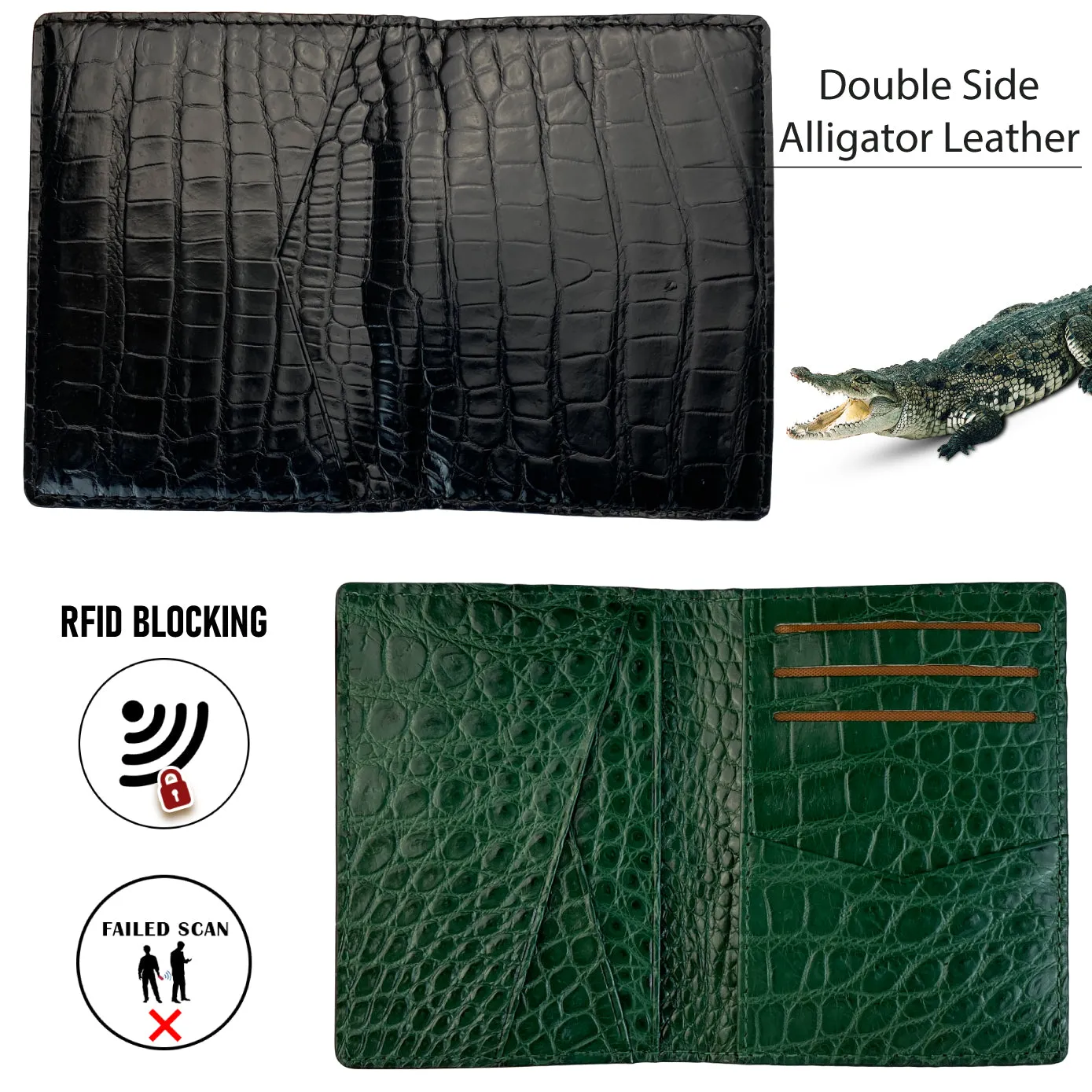 Black & Green Double Side Alligator Leather Credit Card Holder | RFID Blocking | CARD-11