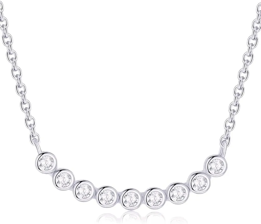 BLOSSOM & HUE Multi Bezel CZ Necklace | 18K Gold | Cubic Zirconia Crescent Bezel Bar Necklace | Dainty Minimalist Gold Bezel Necklace | Simple Bar Necklace Gift for Her