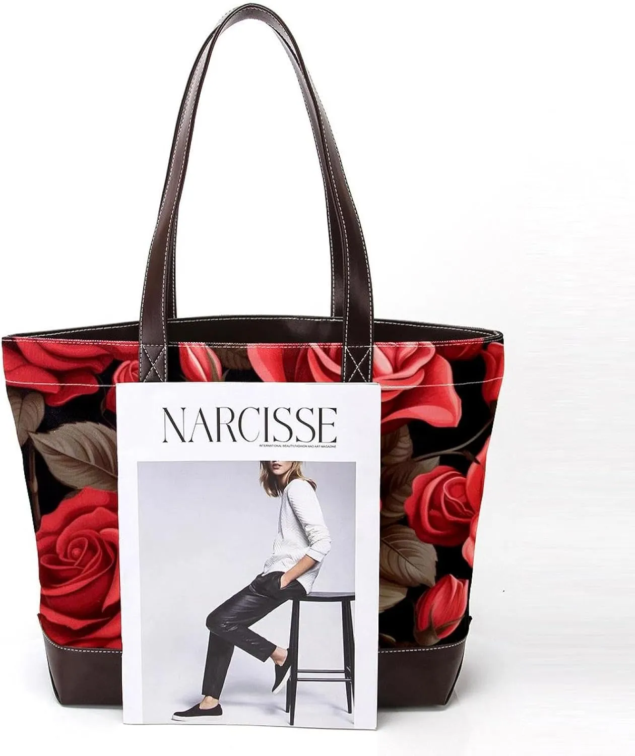 Bright Red Roses-903 Shoulder Purses for Women Large Soft Washed Leather Purses and Durable Handbags