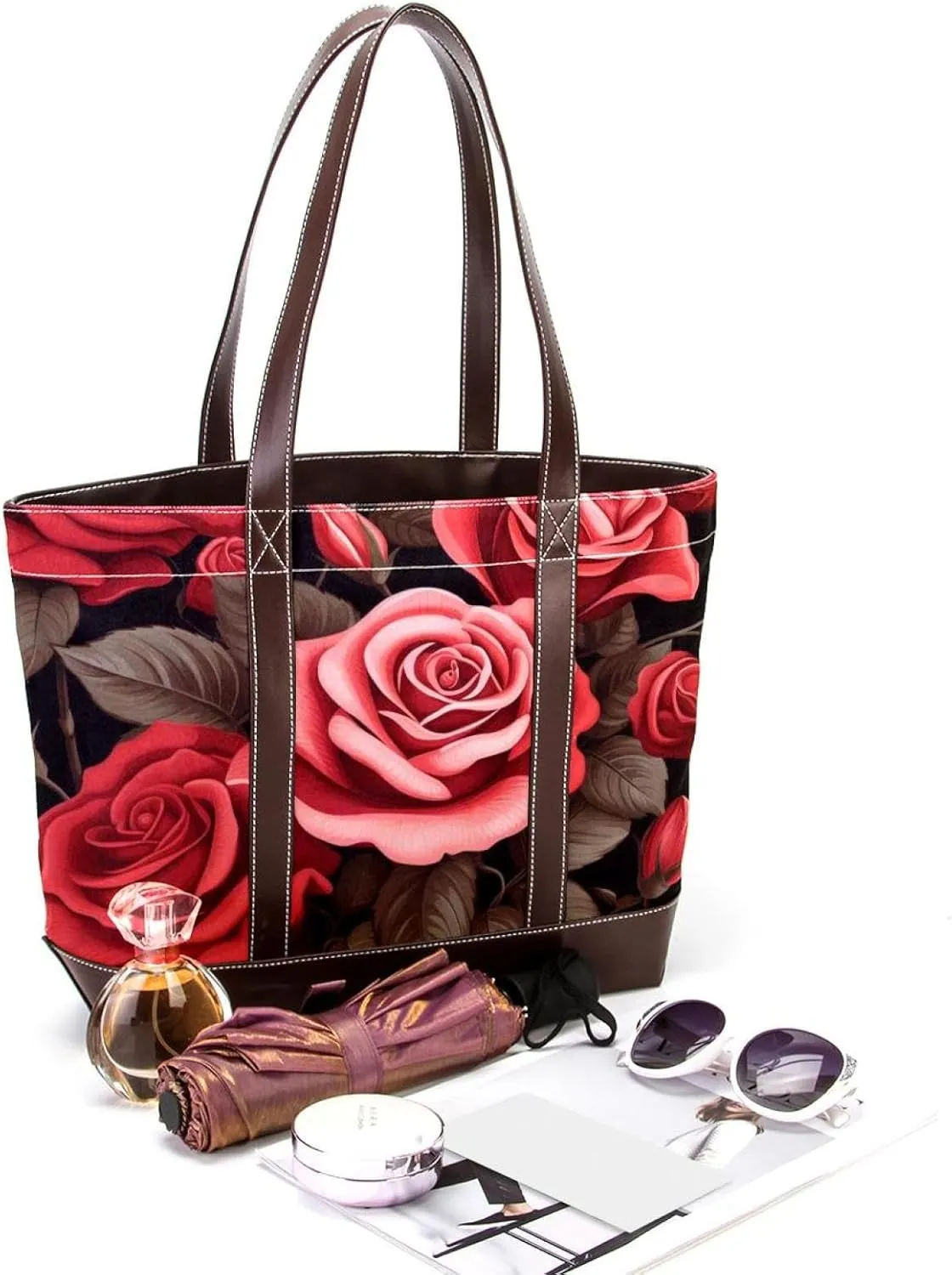 Bright Red Roses-903 Shoulder Purses for Women Large Soft Washed Leather Purses and Durable Handbags