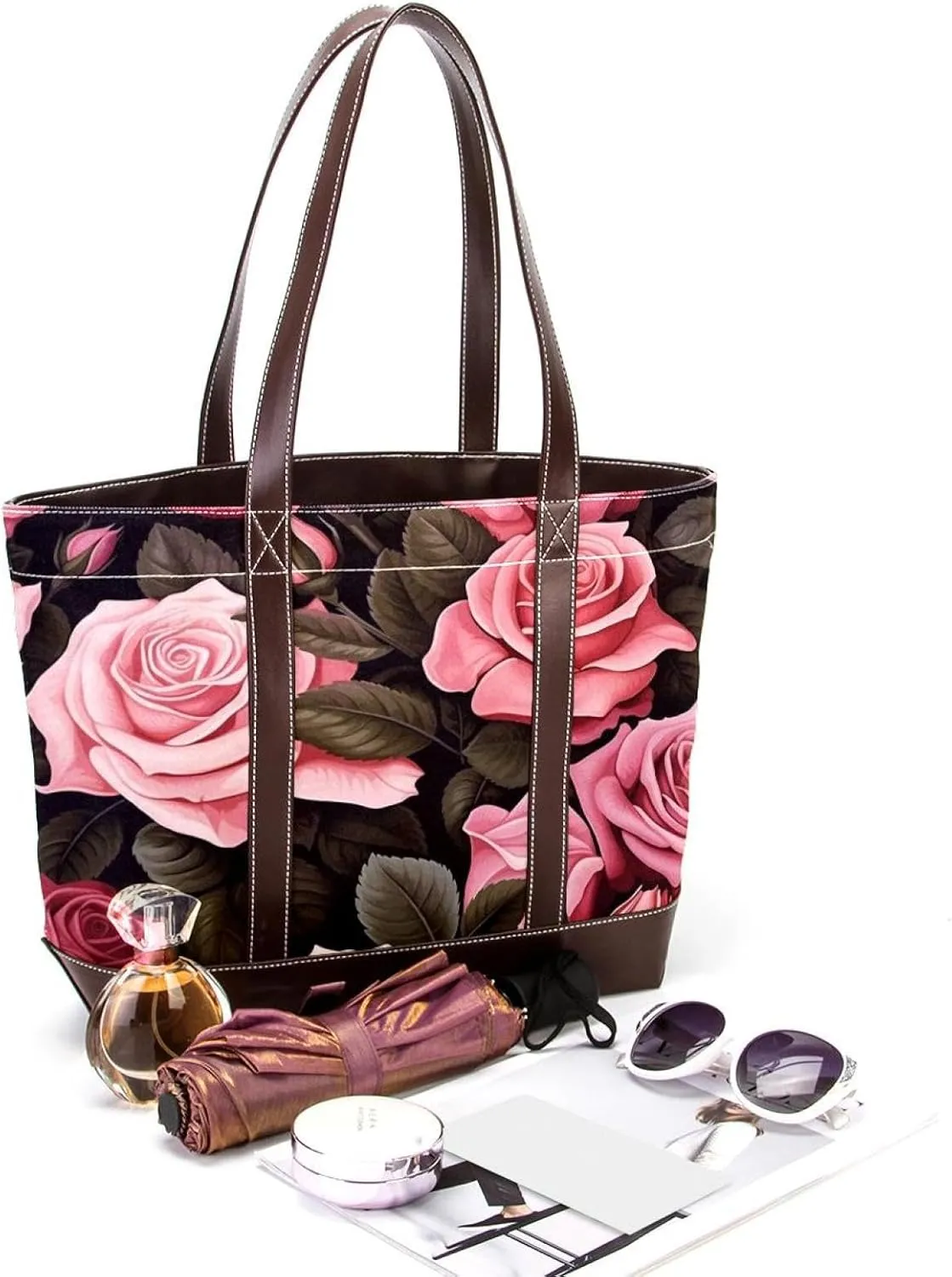 Bright Red Roses-903 Shoulder Purses for Women Large Soft Washed Leather Purses and Durable Handbags