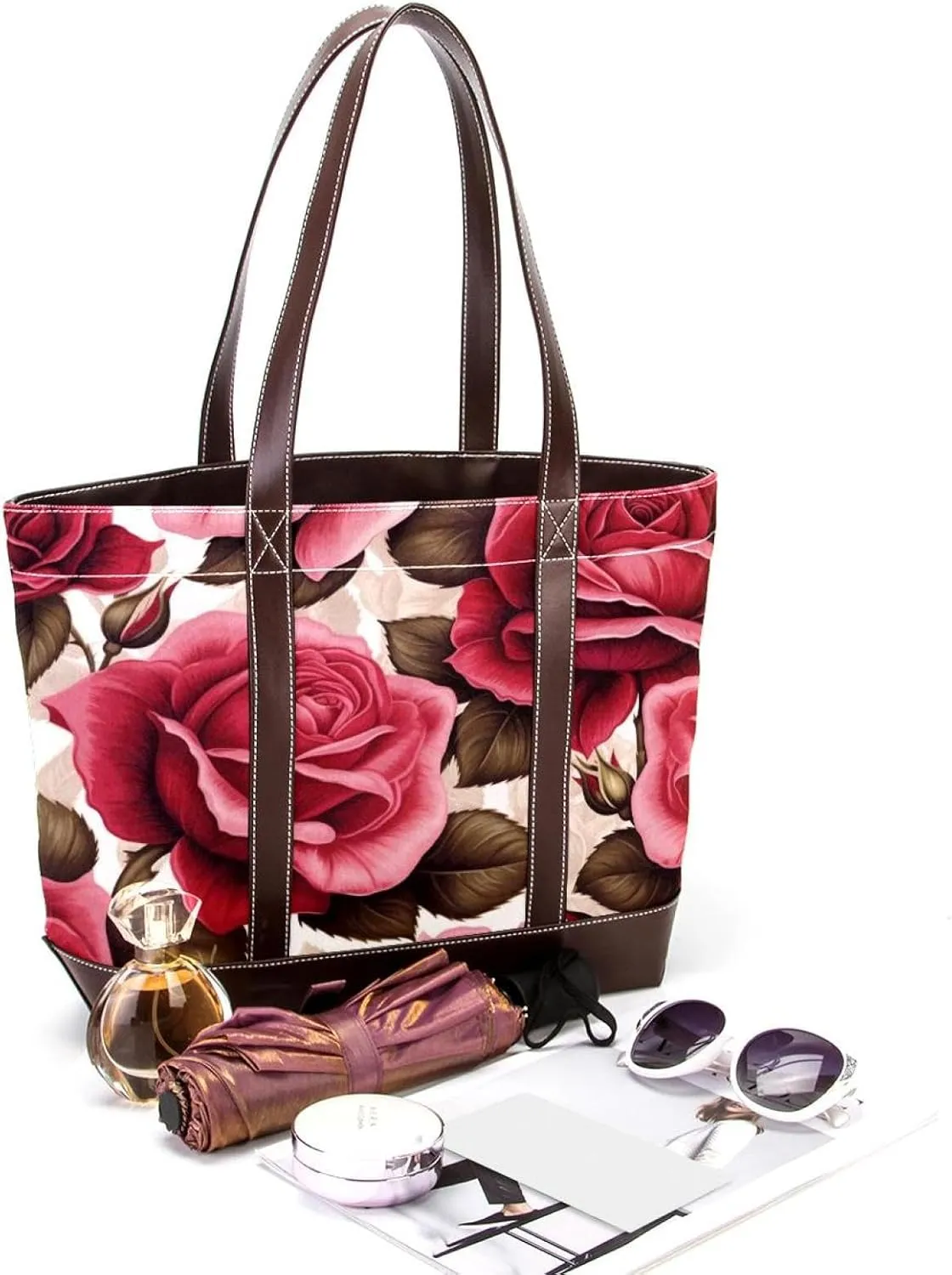 Bright Red Roses-903 Shoulder Purses for Women Large Soft Washed Leather Purses and Durable Handbags