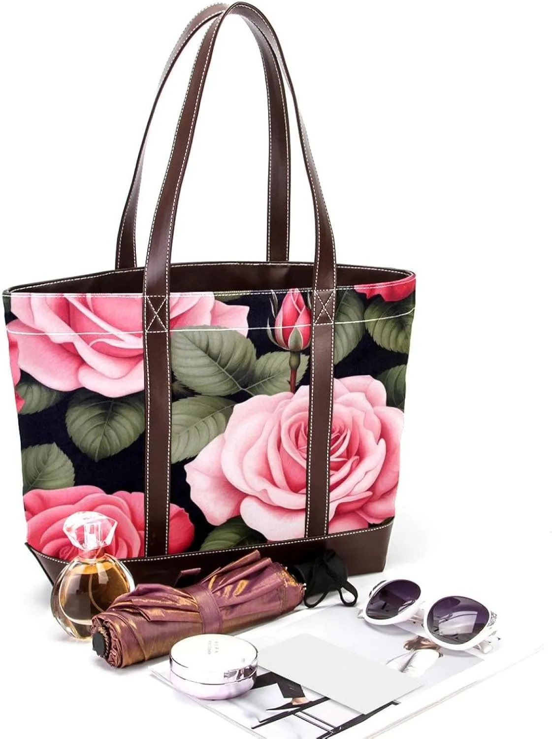 Bright Red Roses-903 Shoulder Purses for Women Large Soft Washed Leather Purses and Durable Handbags