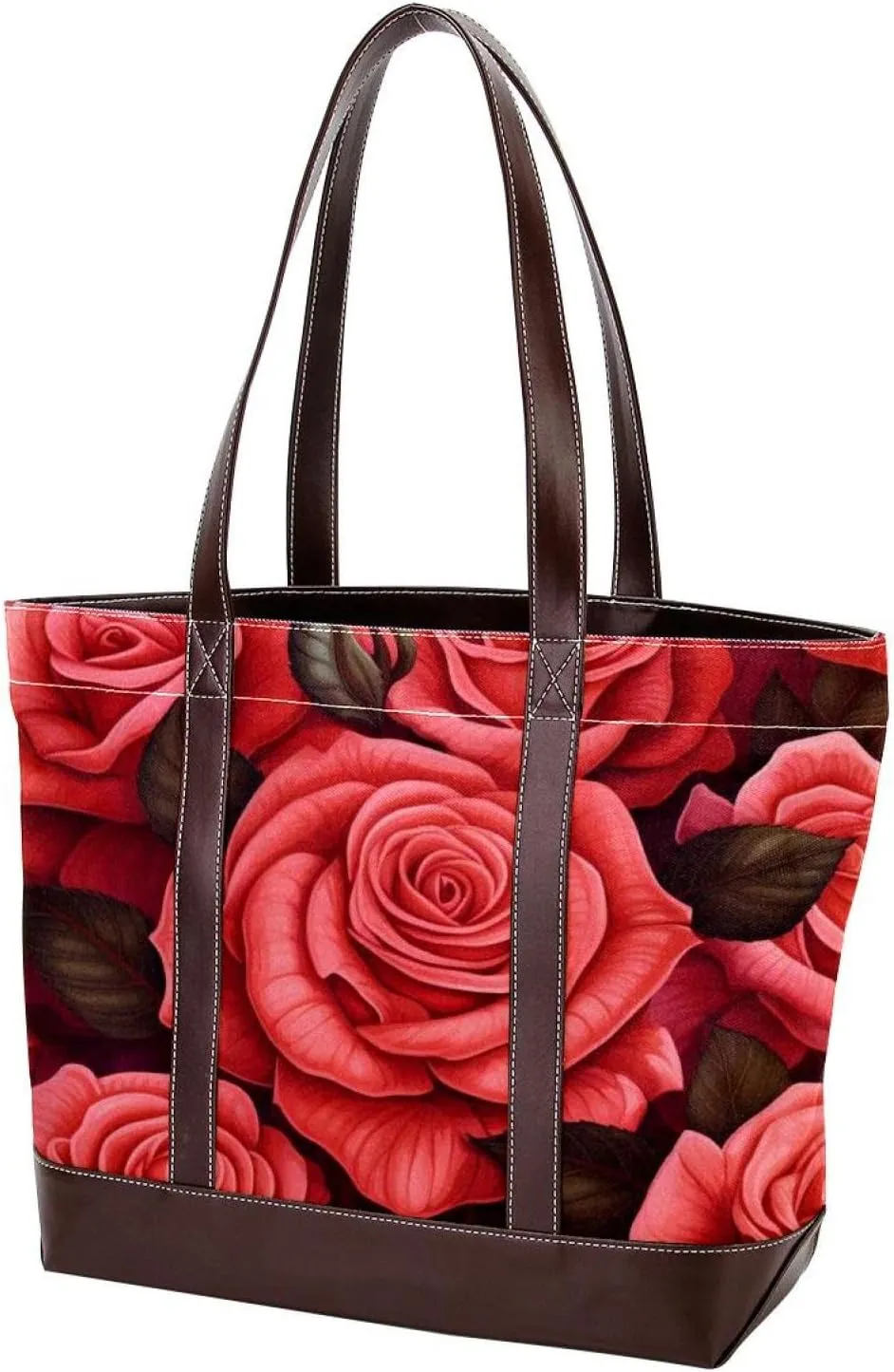 Bright Red Roses-903 Shoulder Purses for Women Large Soft Washed Leather Purses and Durable Handbags