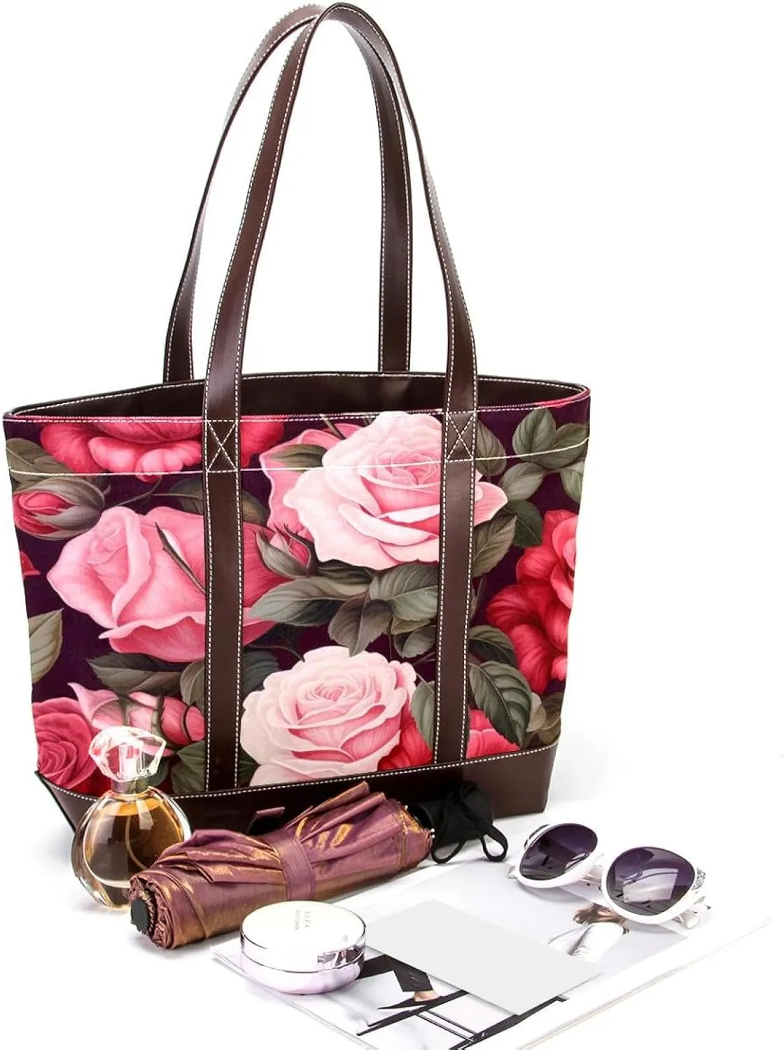 Bright Red Roses-936 Shoulder Purses for Women Large Soft Washed Leather Purses and Durable Handbags