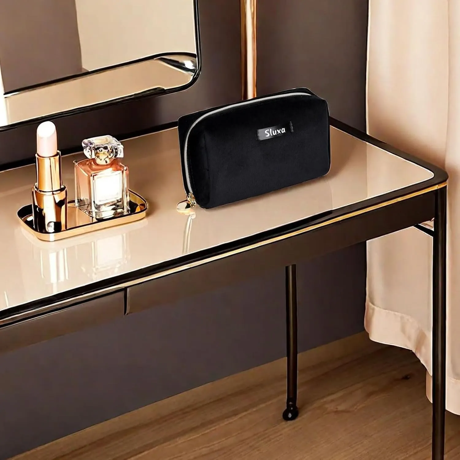 Calssic Small makeup bags, Black Velvet cute makeuo bag,Travel makeup bag for women,Mini travel lipstick bag.