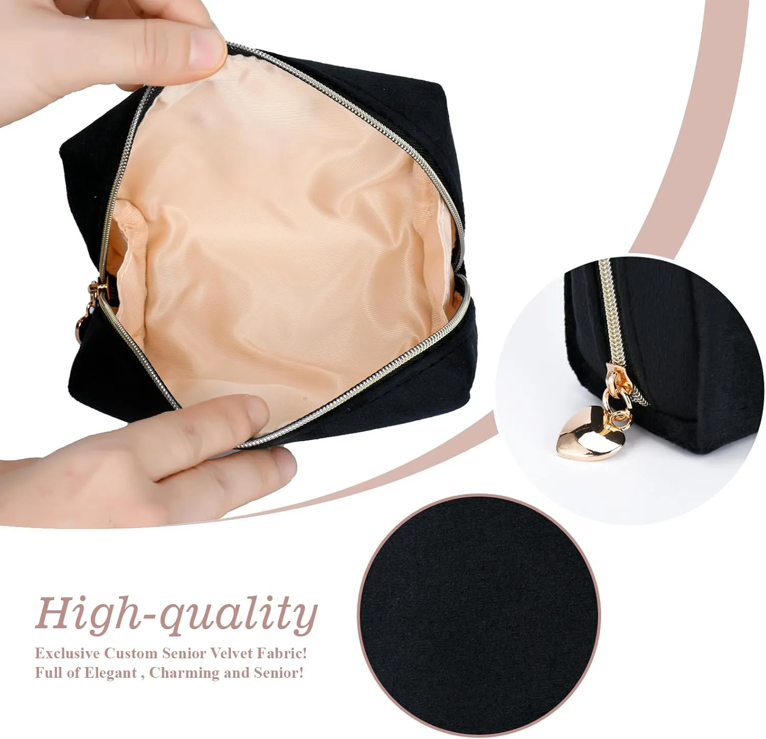 Calssic Small makeup bags, Black Velvet cute makeuo bag,Travel makeup bag for women,Mini travel lipstick bag.
