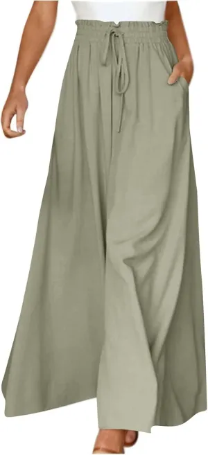 Canbebig Palazzo Pants for Women High Waist Loose Wide Leg Trousers Solid Dressy Culottes Elastic Waist Flowy Classy Pants