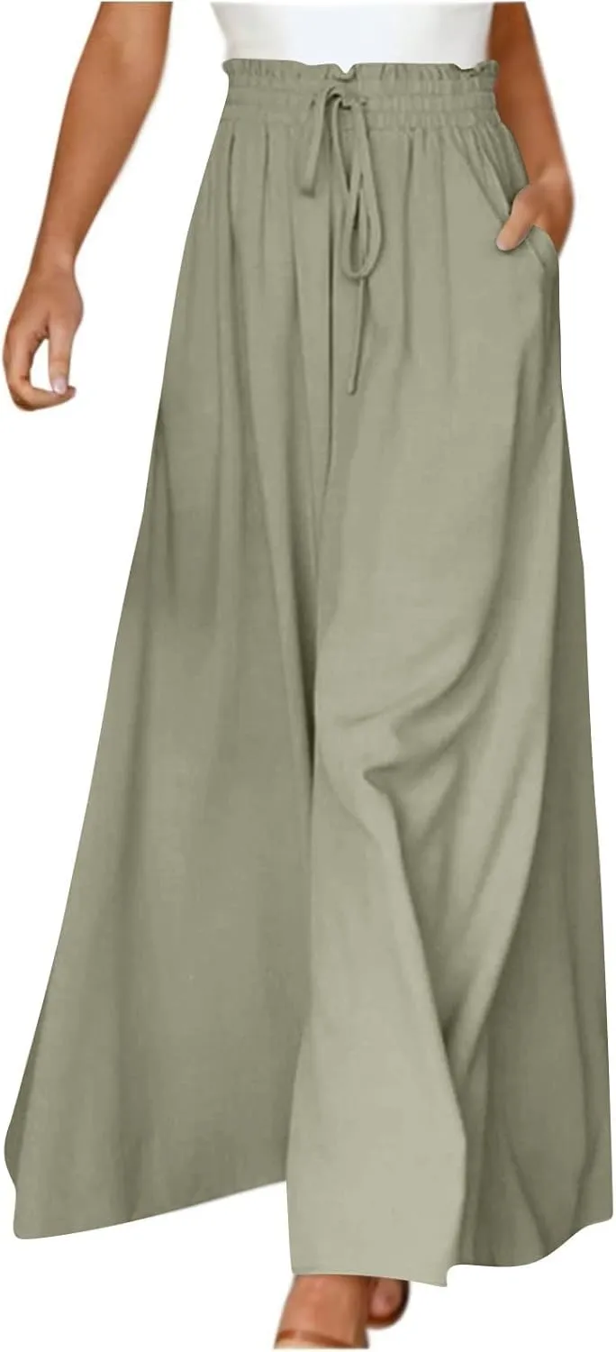 Canbebig Palazzo Pants for Women High Waist Loose Wide Leg Trousers Solid Dressy Culottes Elastic Waist Flowy Classy Pants
