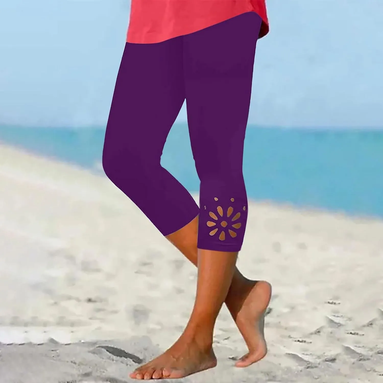 Capri Leggings for Women Tummy Control Knee Length Capri Shorts Dressy 2024 Summer Cropped Pants Casual Comfy Solid Capris