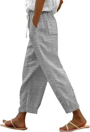 Capri Pants for Women Drawstring Capri Pants with Pockets Wide Leg Cropped Pants for Women Capri Linen Pants for