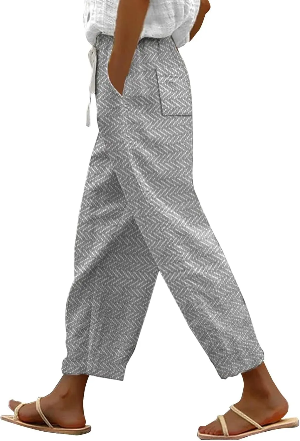 Capri Pants for Women Drawstring Capri Pants with Pockets Wide Leg Cropped Pants for Women Capri Linen Pants for