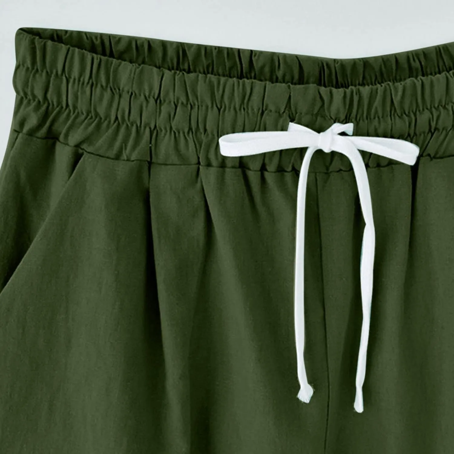 Capri Pants for Women Striped Linen Capris Comfort Plus Size Pants Elastic High Waisted Drawstring Rolled Hem Shorts
