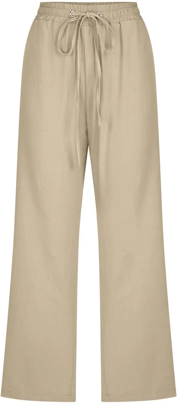 Capri Pants for Women Summer Cotton Linen Pant Casual Beach Capris Lounge Wide Leg Cropped Trousers Pant with Pockets