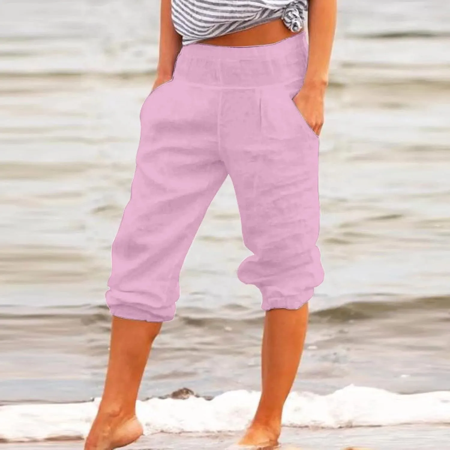 Capris for Women Loose Wide Leg Pants Cotton Linen Trousers Straight Pants Casual Pants Summer Pants for Women 2025