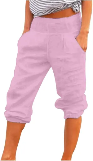 Capris for Women Loose Wide Leg Pants Cotton Linen Trousers Straight Pants Casual Pants Summer Pants for Women 2025