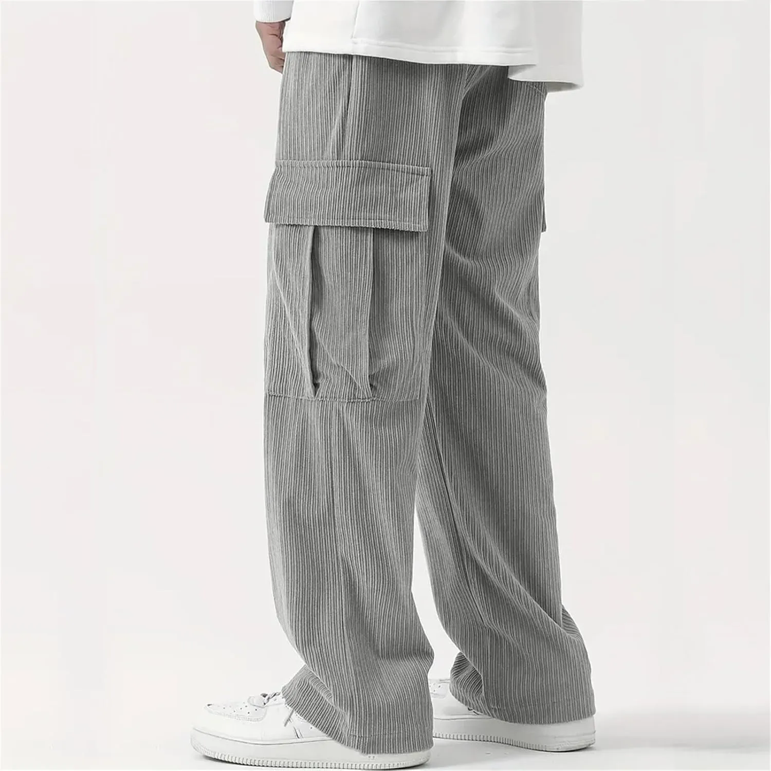 Cargo Pants for Men Corduroy Straight Wide Leg Casual Lightweight Breathable Loose Fit Trendy Soild Trousers Outdoor
