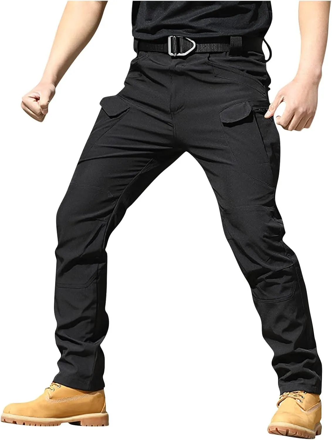 Cargo Pants for Men Straight Leg Slim Fit Pants Waterproof Casual Pants with Multi Pocket Elastic Waist Pants