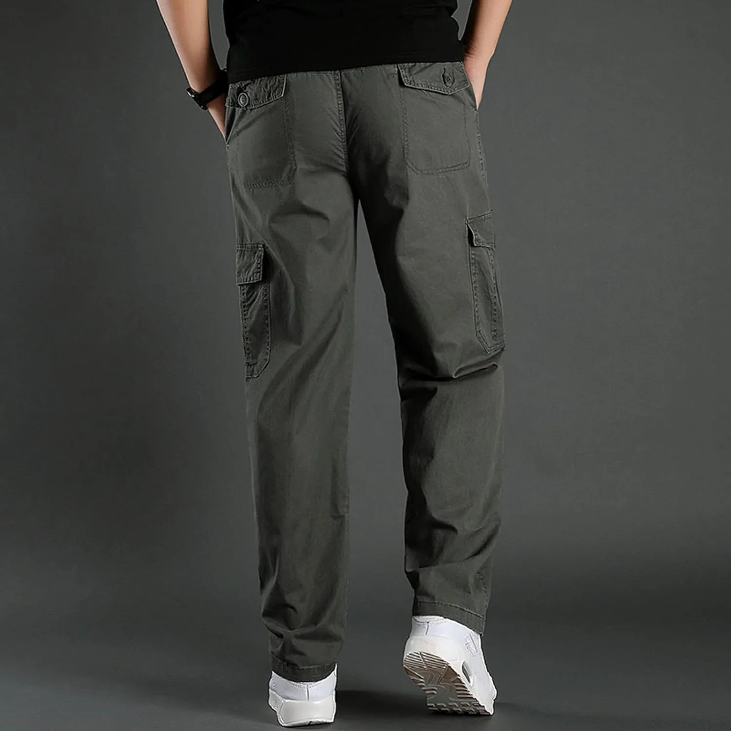 Cargo Pants for Men,Men's Cotton Linen Pants Elastic Lightweight Drawstring Waist Pants Fall Cargo Pants with Pockets