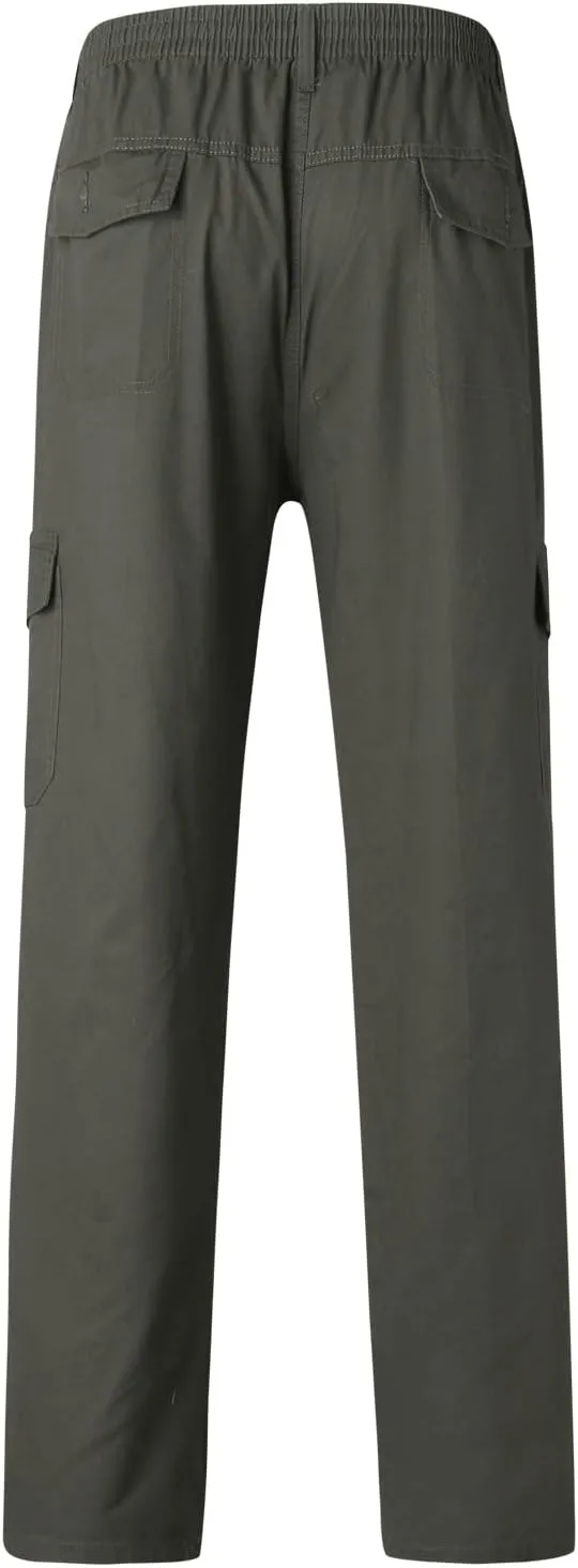 Cargo Pants for Men,Men's Cotton Linen Pants Elastic Lightweight Drawstring Waist Pants Fall Cargo Pants with Pockets