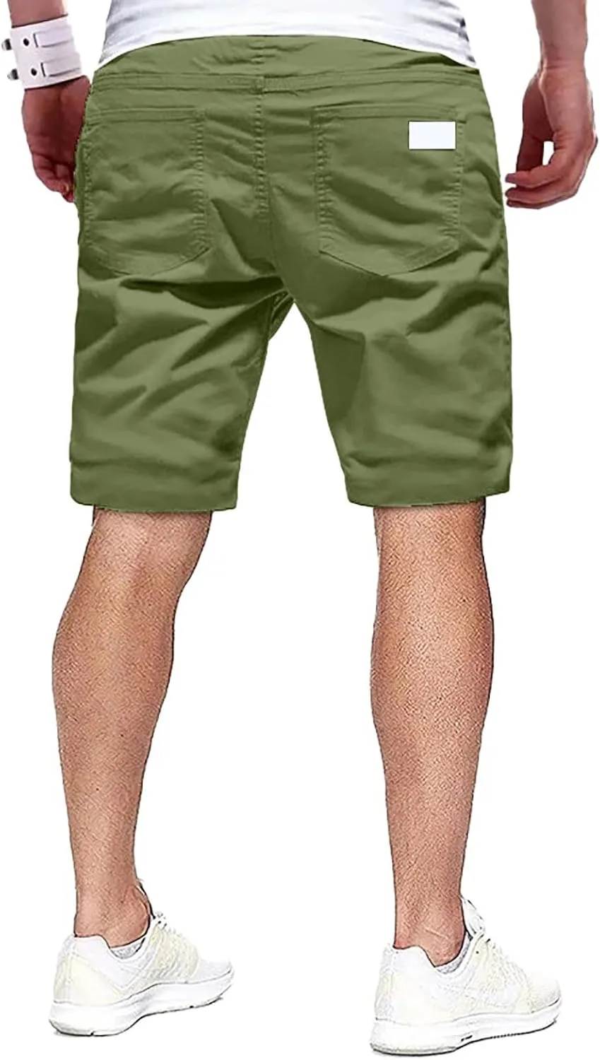 Cargo Shorts for Men, Mens Casual Shorts Cotton Drawstring Summer Beach Stretch Twill Chino Athletic Golf Gym Shorts