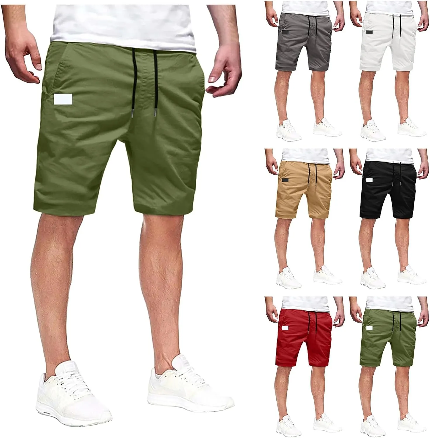 Cargo Shorts for Men, Mens Casual Shorts Cotton Drawstring Summer Beach Stretch Twill Chino Athletic Golf Gym Shorts