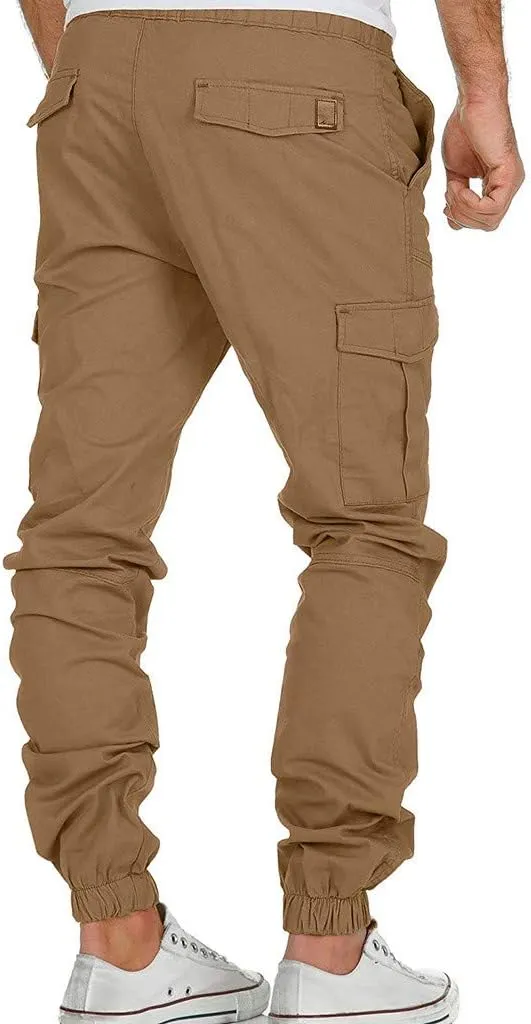 Cargo Trousers for Men Casual Jogger Sweatpants for Men Multi-Pocket Cargo Pants Drawstring Sports Trousers Stretch