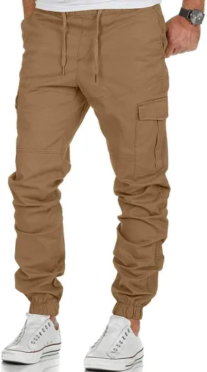 Cargo Trousers for Men Casual Jogger Sweatpants for Men Multi-Pocket Cargo Pants Drawstring Sports Trousers Stretch