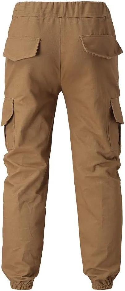 Cargo Trousers for Men Casual Jogger Sweatpants for Men Multi-Pocket Cargo Pants Drawstring Sports Trousers Stretch