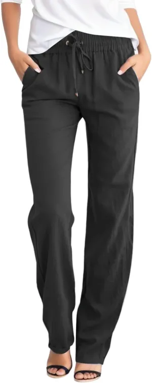 Casual Pants for Women Wide Leg Linen Pants Women Summer Beach Pants Drawstring High Waisted Palazzo Trousers Yoga Pants