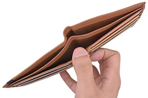 Cazoro Men’s Slimfold RFID Safe Slim Bifold Wallet Smooth Leather Front Pocket Tan
