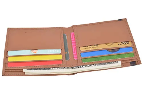 Cazoro Men’s Slimfold RFID Safe Slim Bifold Wallet Smooth Leather Front Pocket Tan